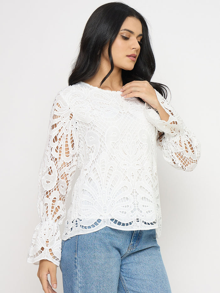 Madame Lace Fabric Off White Top