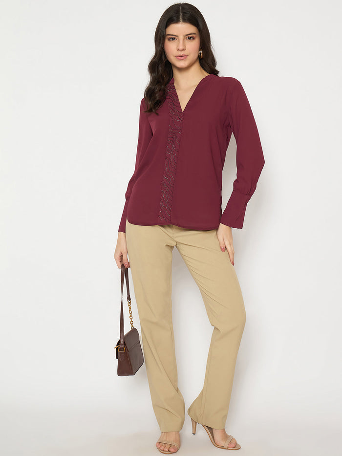 Madame Maroon Solid Shirt