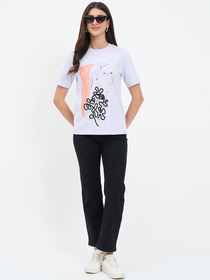 Madame Mauve Cotton Printed Half-Sleeve T-Shirt