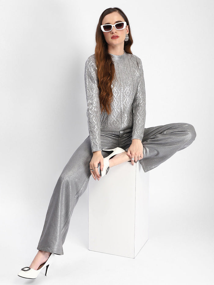 Madame Metallic Cable Knit Grey Sweater