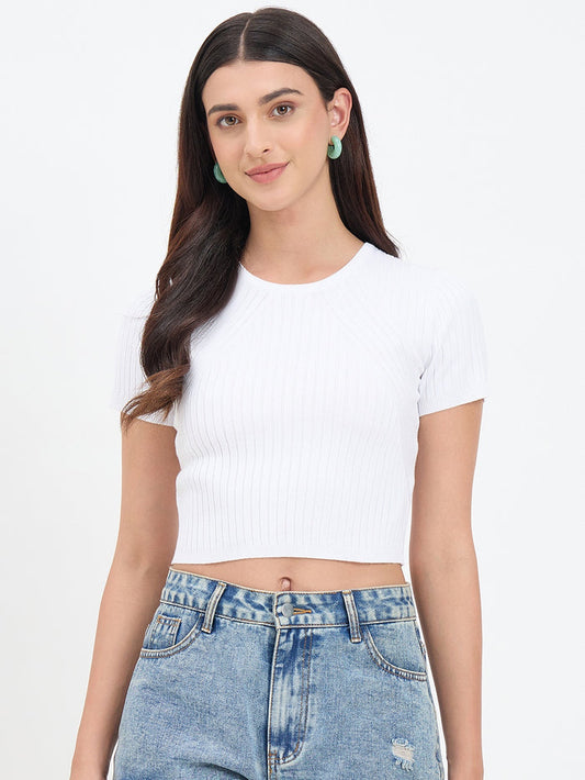 Madame Off White Knitted Crop Top