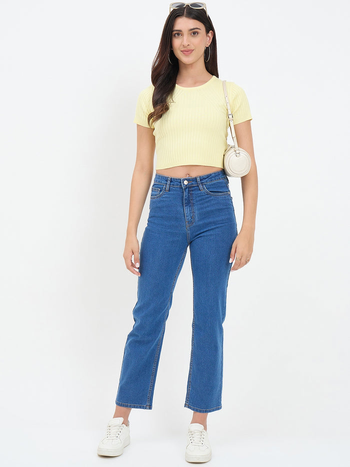 Madame Pastel Yellow Knitted Crop Top
