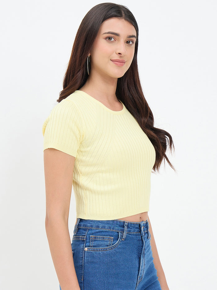 Madame Pastel Yellow Knitted Crop Top