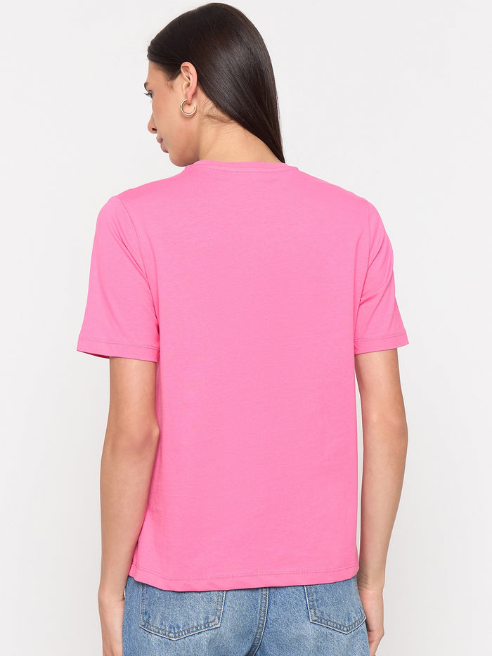 Madame Pink Cotton Half-Sleeve T-Shirt