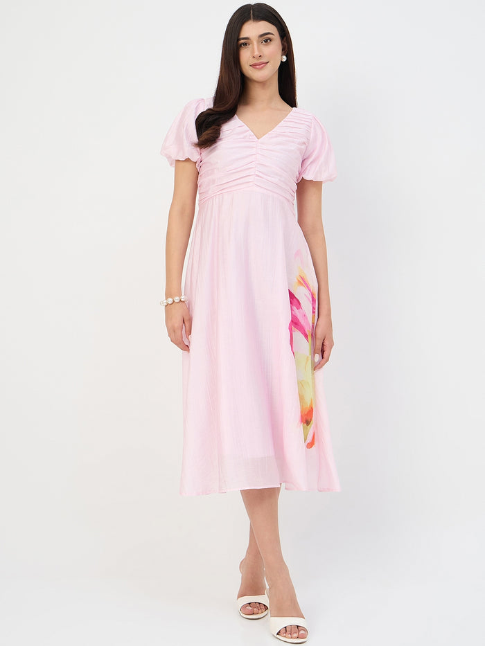 Madame Pink Printed Ruched Tencel Dress