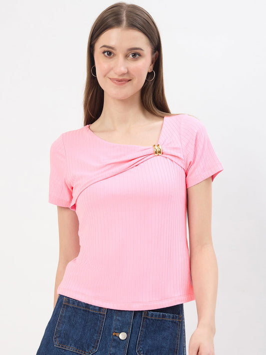 Madame Pink Rayon Blend Drape Top