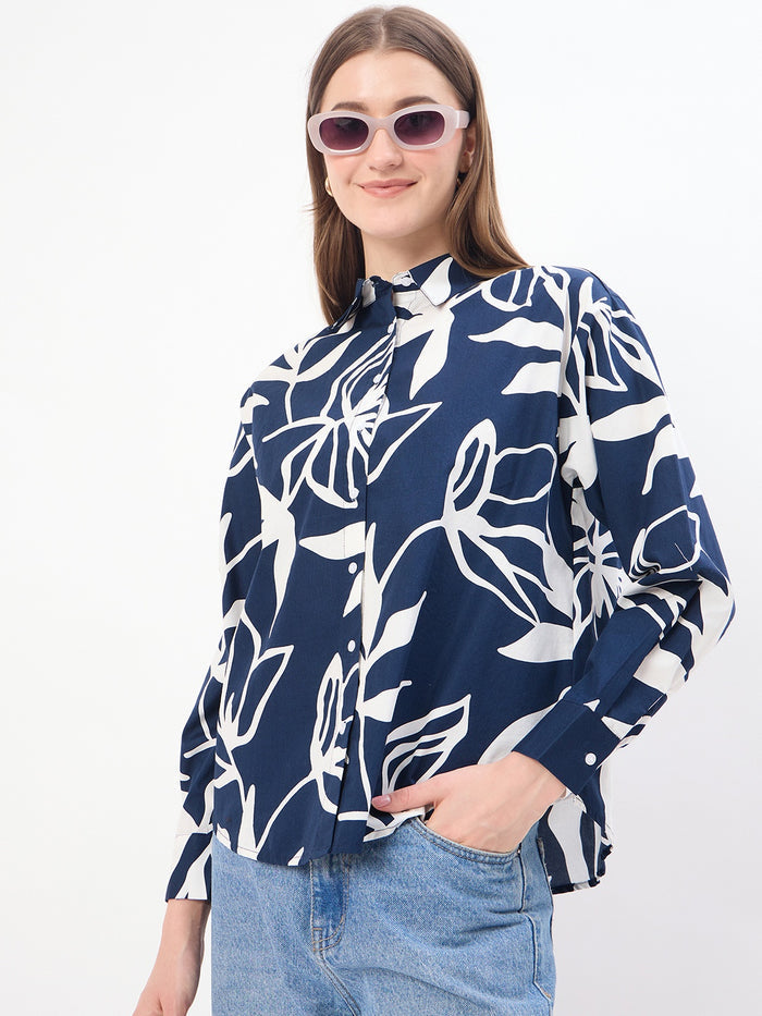 Madame Printed Blue Cotton Shirt
