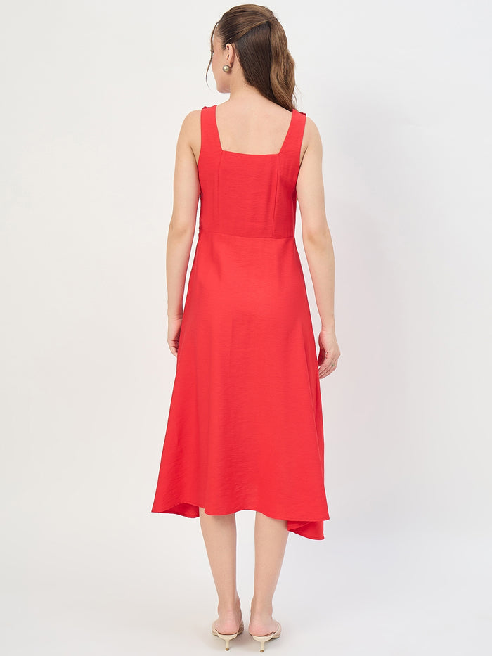 Madame Red Rayon Fit and Flare Midi Dress