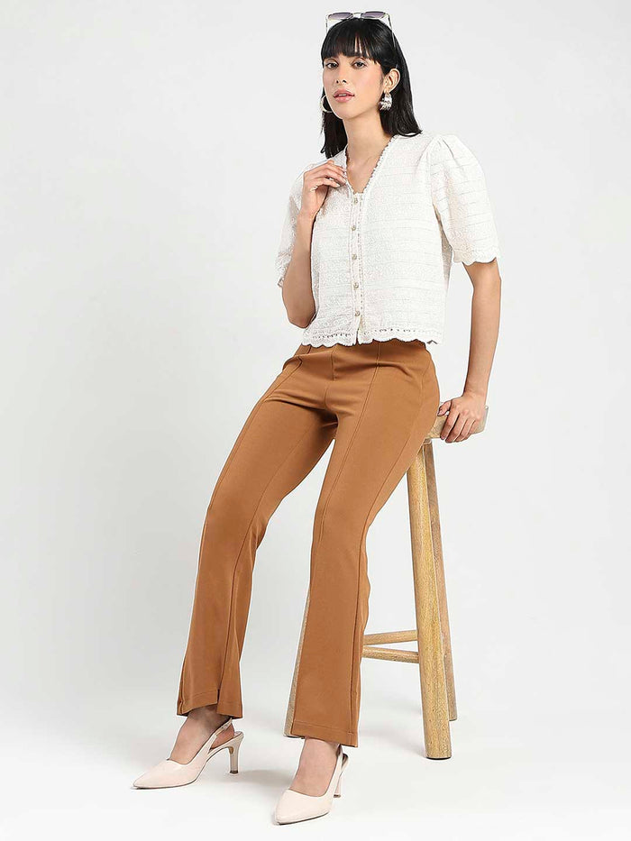 Madame Scalloped Beige Cotton Top