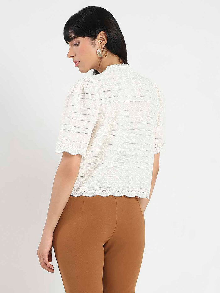 Madame Scalloped Beige Cotton Top