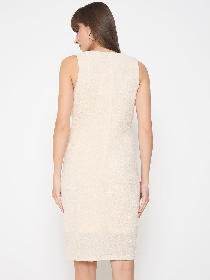 Madame Self Design Bodycon Mini Off White Dress