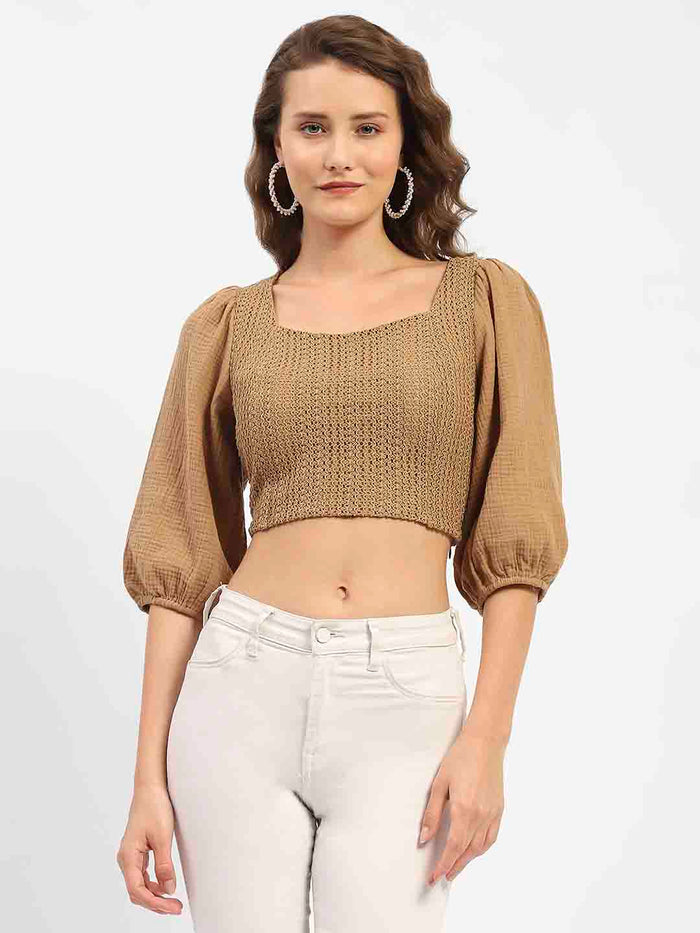 Madame Square Neck Brown Crop Top
