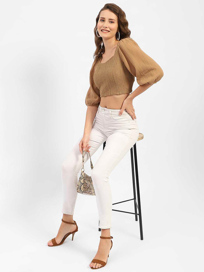 Madame Square Neck Brown Crop Top