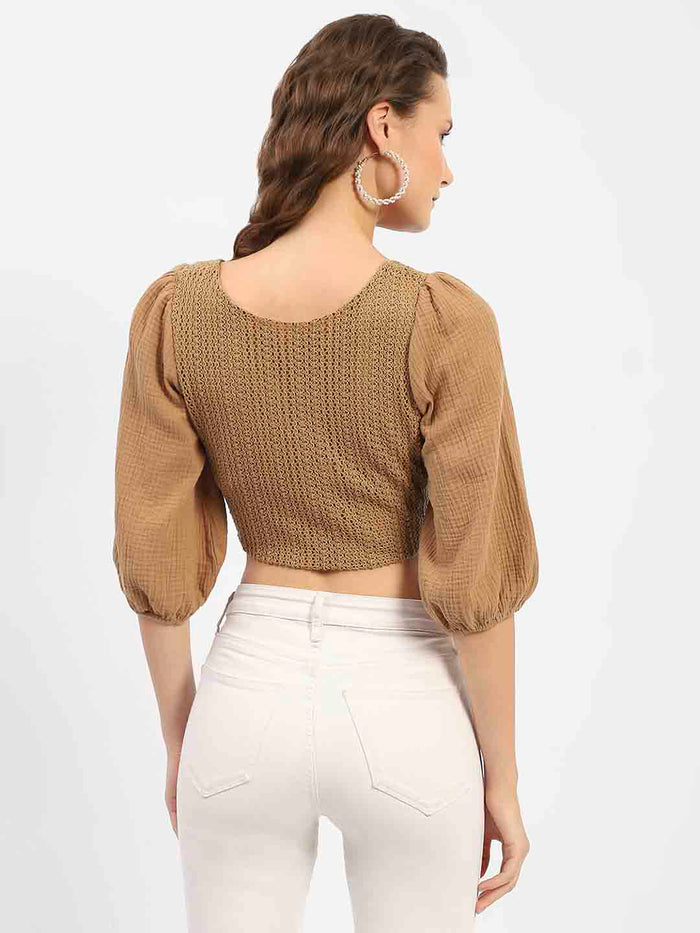 Madame Square Neck Brown Crop Top