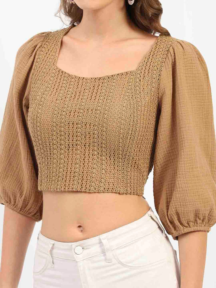 Madame Square Neck Brown Crop Top