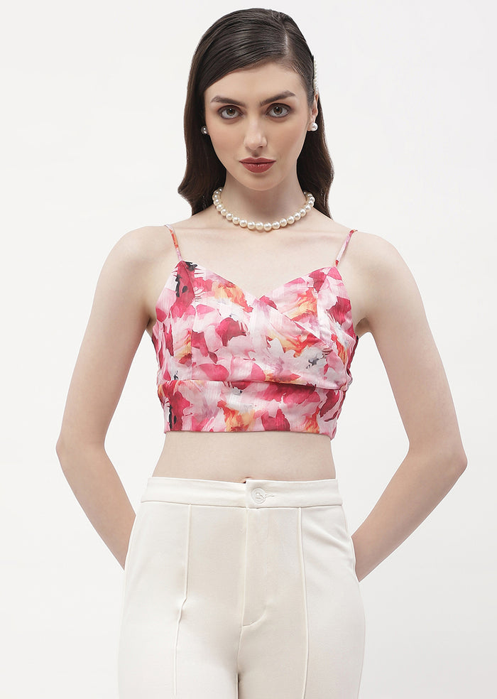 Madame Surplice Neck Hot Pink Floral Bralette Top