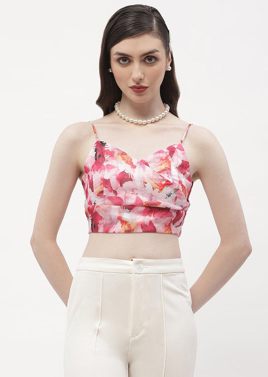 Madame Surplice Neck Hot Pink Floral Bralette Top