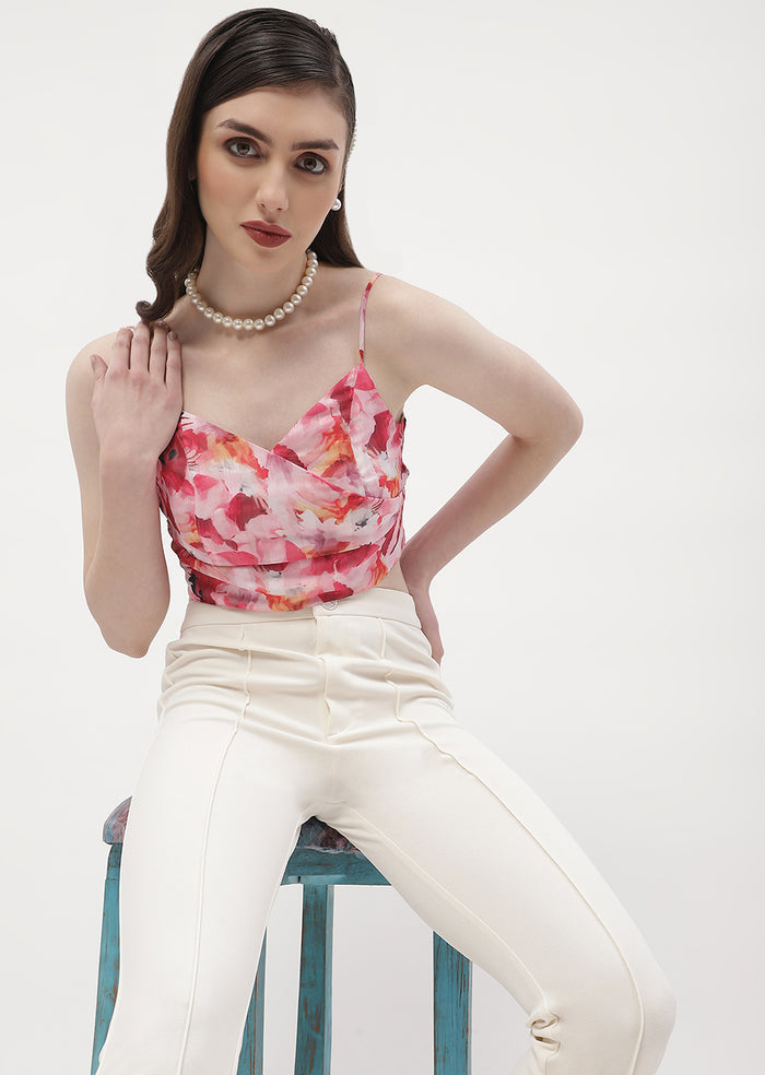 Madame Surplice Neck Hot Pink Floral Bralette Top
