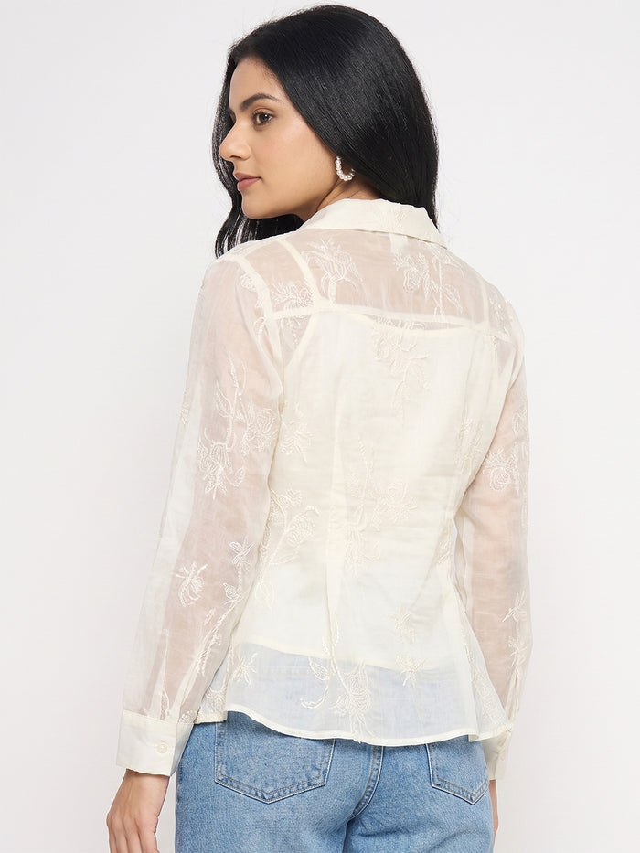 Madame Textured Off White Viscose Wrap Top