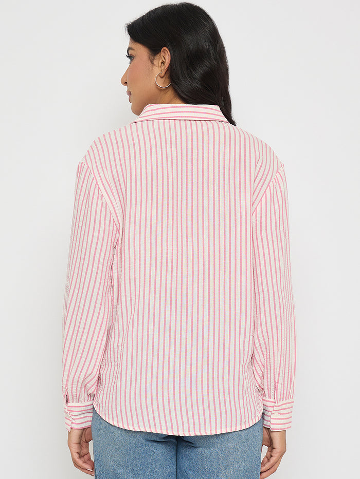 Madame Textured Pink Striped Shirt