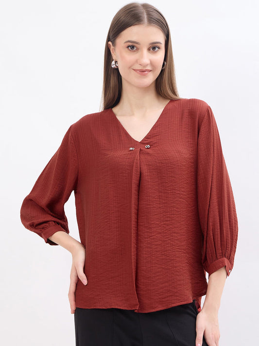 Madame Textured Rust Viscose Blend Top
