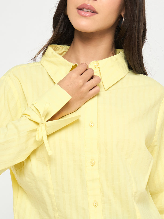 Madame Tie-Cuff Detail Striped Yellow Cotton Shirt