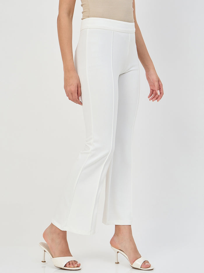 Madame White Pleated Front Flared Trousers