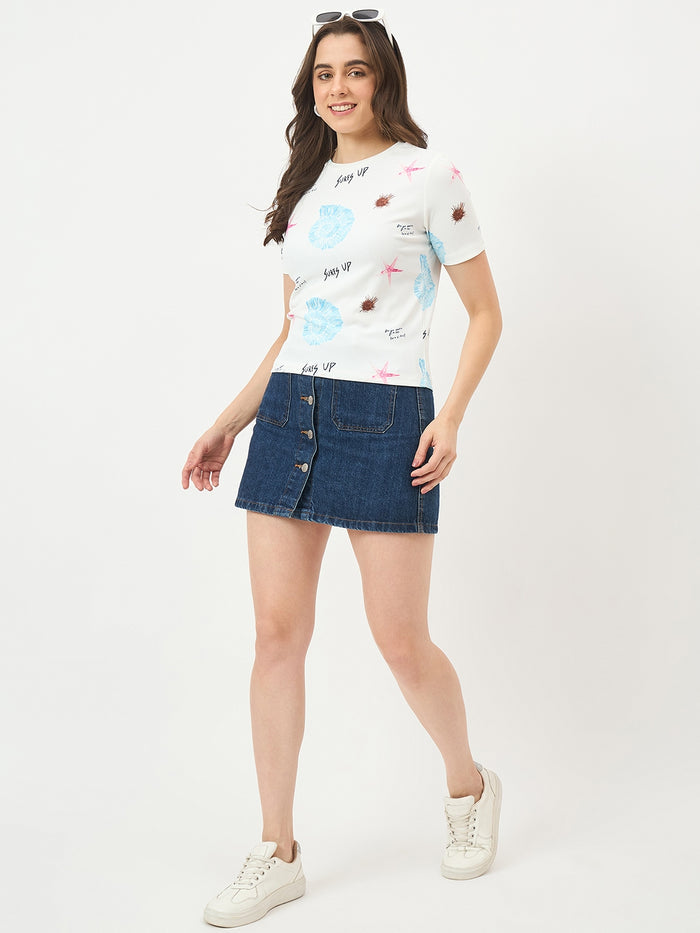 Madame White Slim-Fit Half-Sleeve Stretch Top