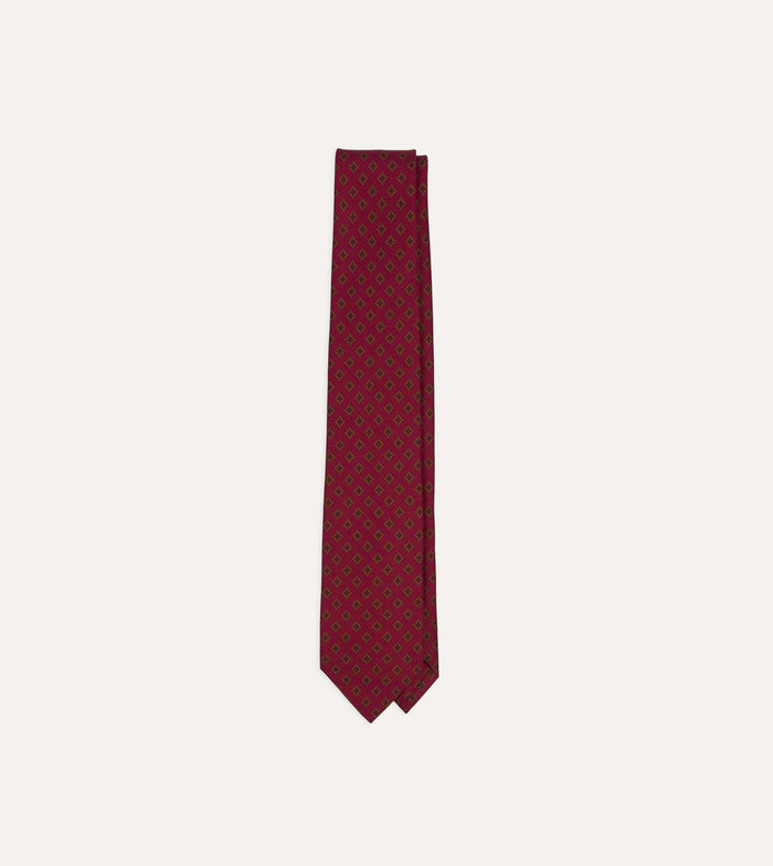 Magenta Diamond Medallion Self-Tipped Silk Tie