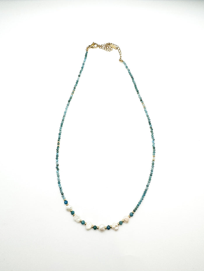 Teal Beaded Necklace with Pearls in the center