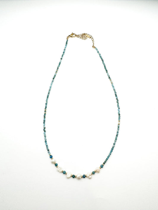 Teal Beaded Necklace with Pearls in the center