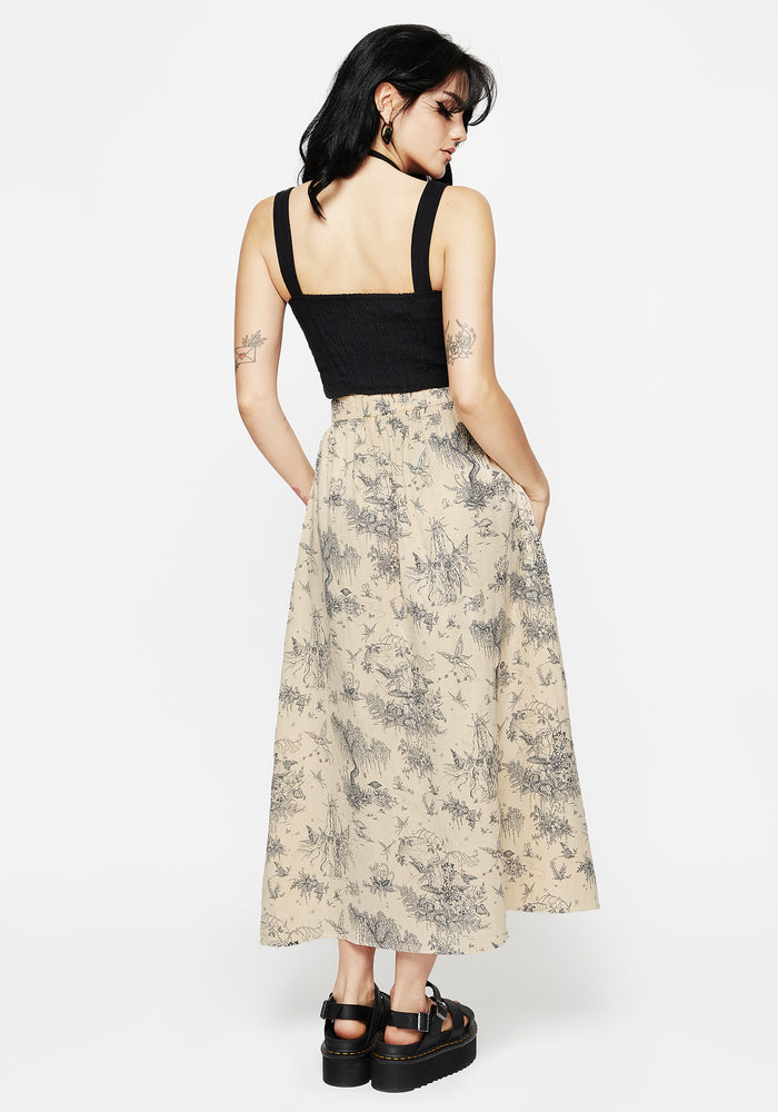 Maypole Cotton Print Button Up Midaxi Skirt