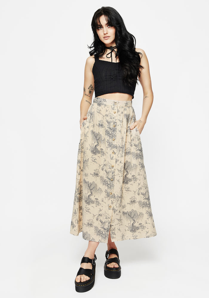 Maypole Cotton Print Button Up Midaxi Skirt