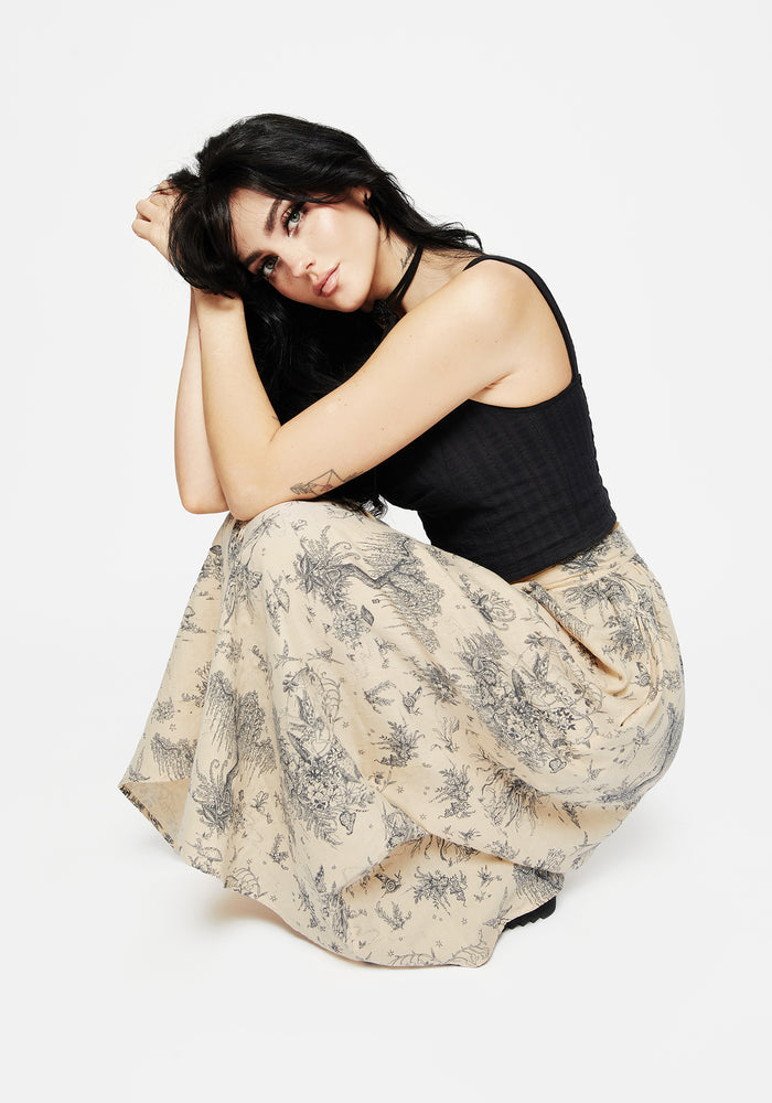 Maypole Cotton Print Button Up Midaxi Skirt