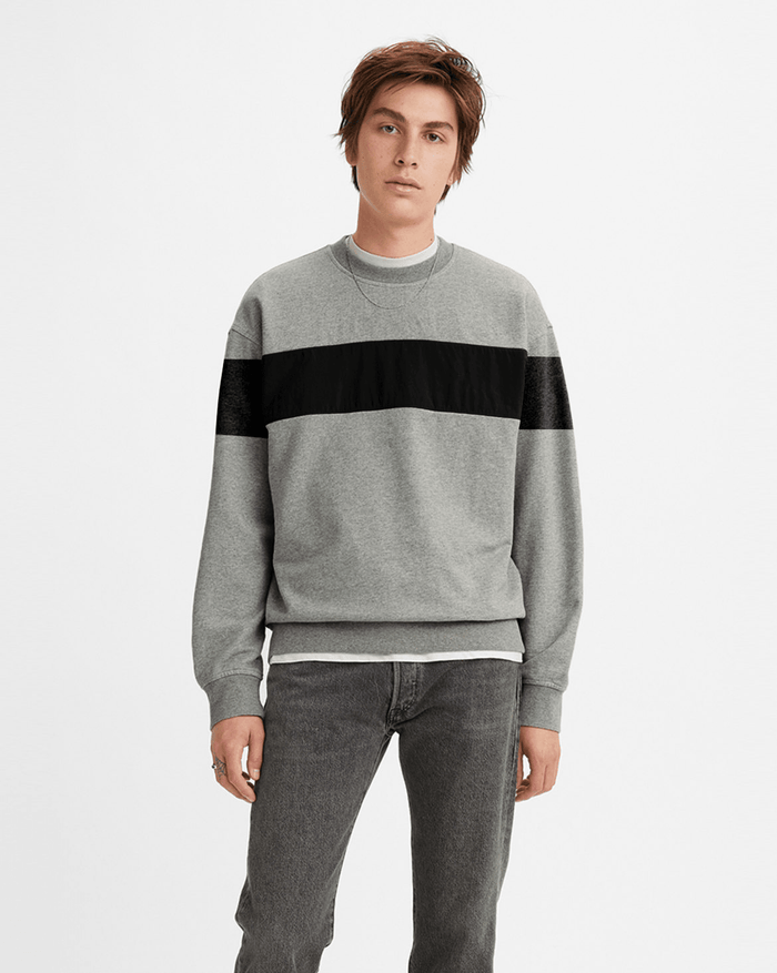 Men's Black Crewneck Sweatshirt with Chest Color Block - Hinz Clothing