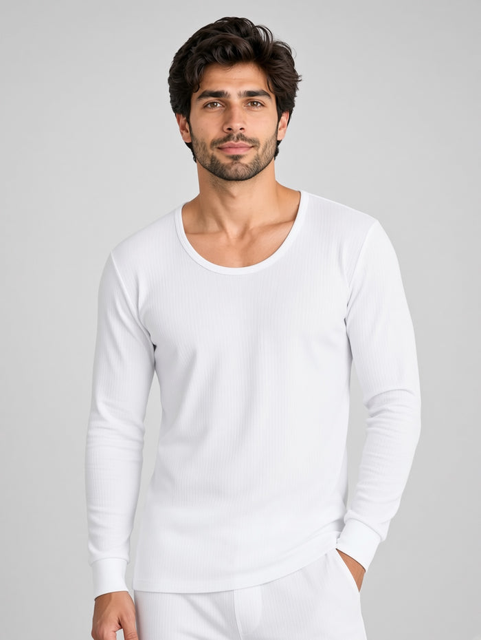 Men's White Premium Poly Wool Thermal Full Sleeve Shirt (8/1)