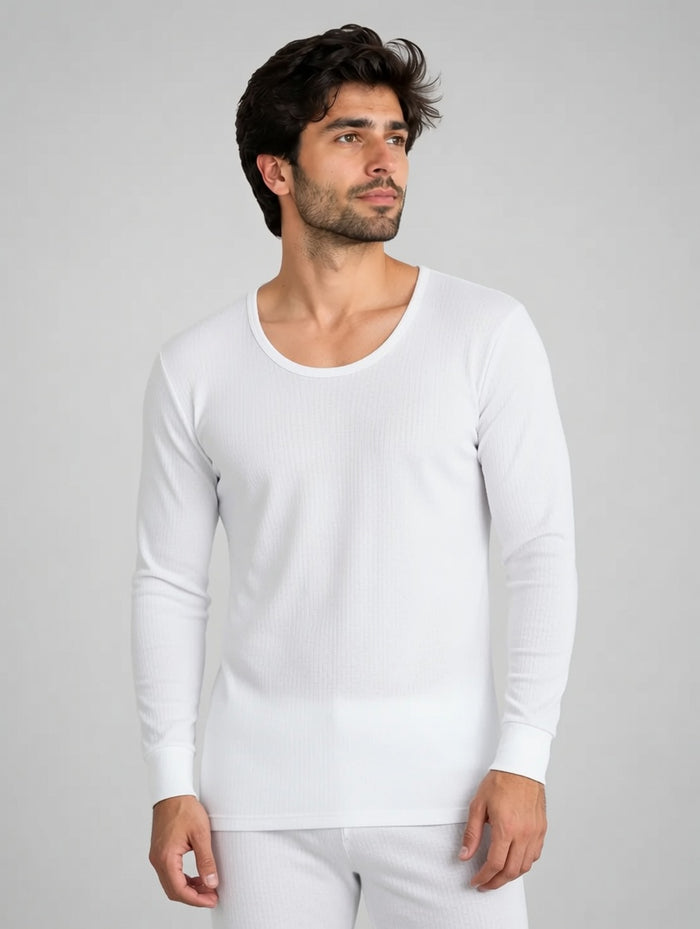 Men's White Premium Poly Wool Thermal Full Sleeve Shirt (8/1) - Hinz Clothing