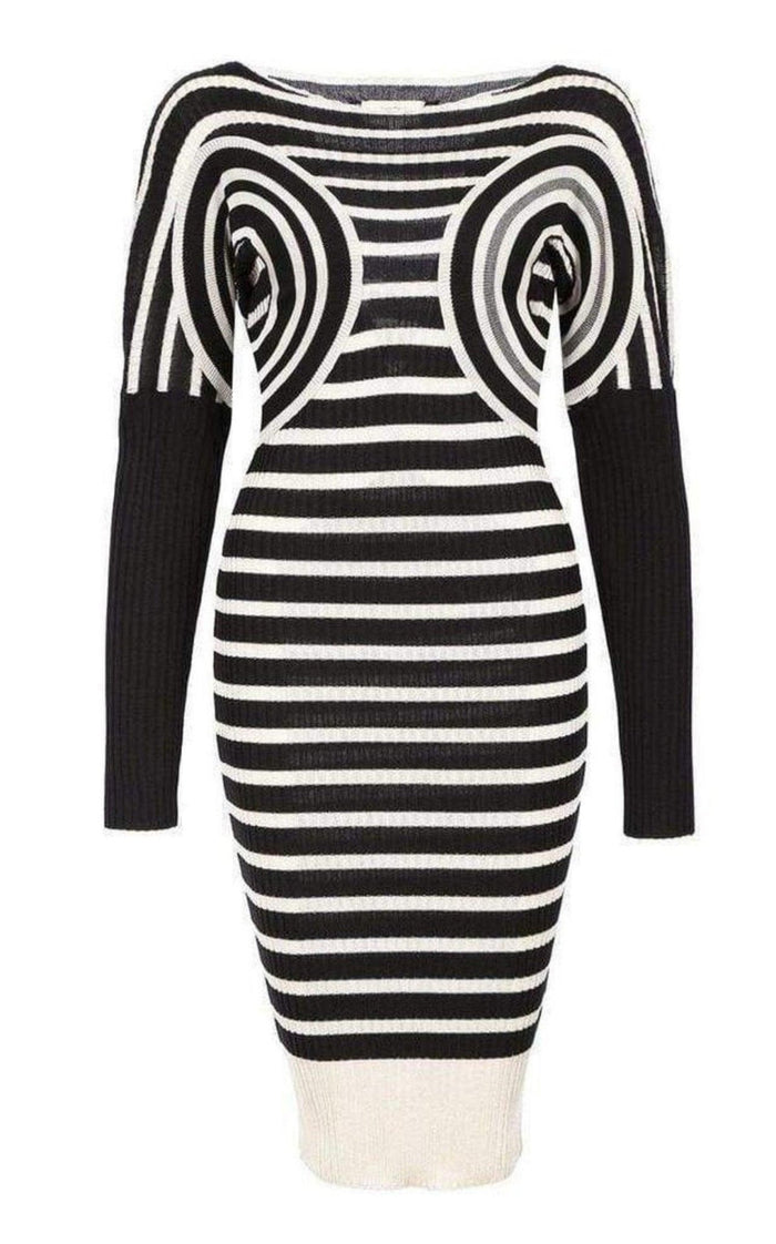 Jean Paul Gaultier Mixed Wool Striped Optical Illusion Dress - Runway Catalog