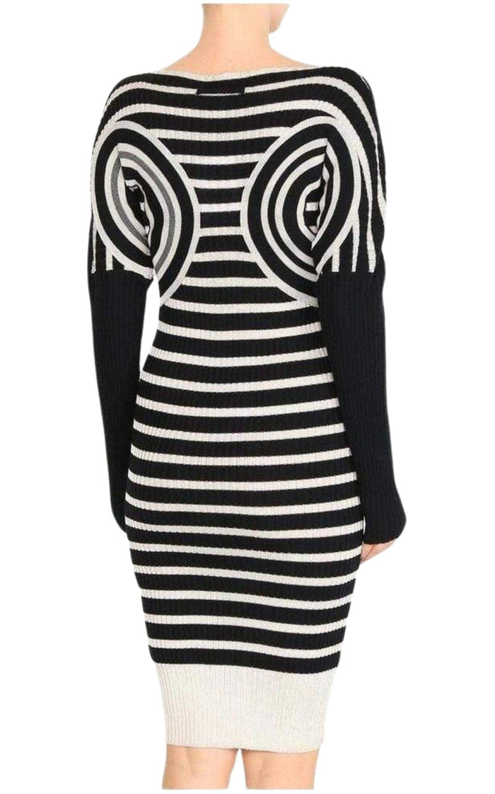 Jean Paul Gaultier Mixed Wool Striped Optical Illusion Dress - Runway Catalog