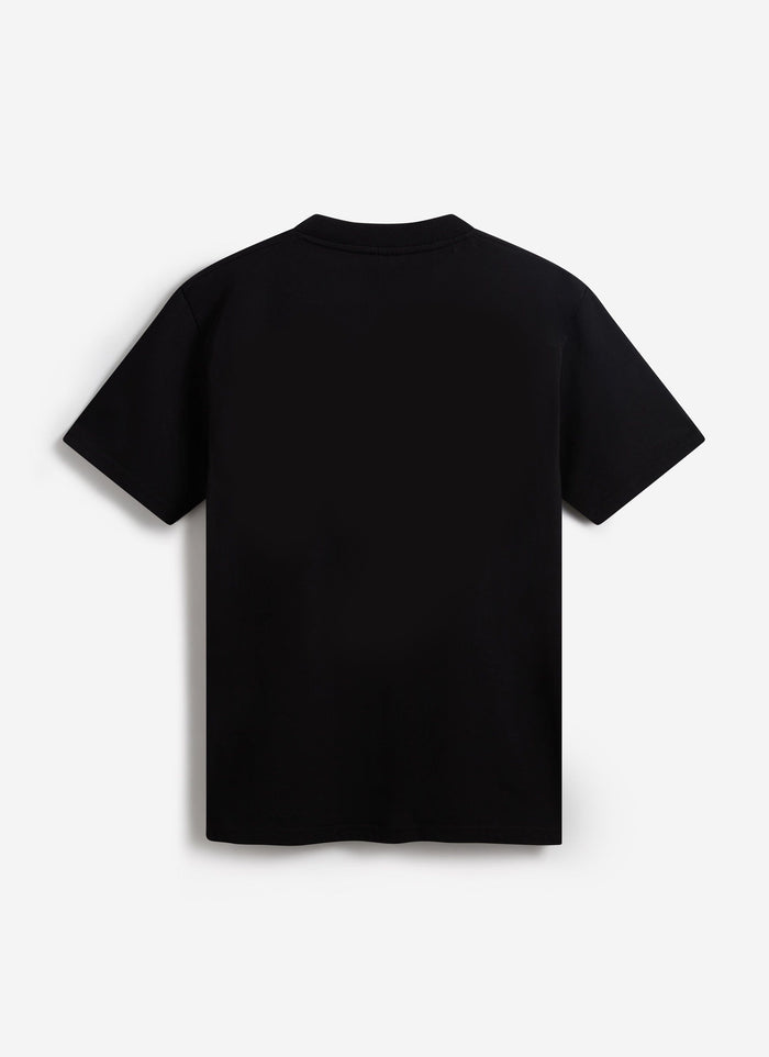 The back of the black organic cotton Mixologist T Shirt from Percival, shot flat against a white background.