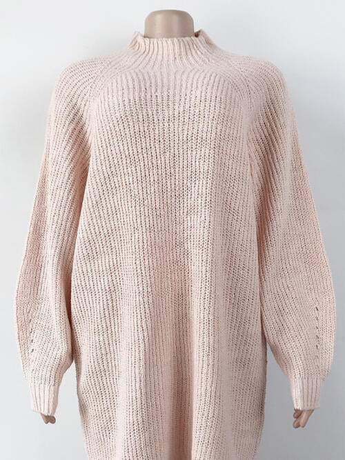 Mock Neck Dropped Shoulder Sweater Dress - Madikfashions.com