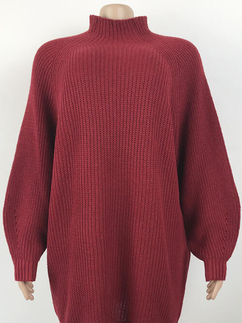 Mock Neck Dropped Shoulder Sweater Dress - Madikfashions.com
