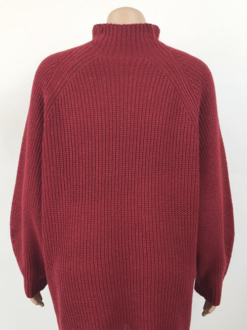 Mock Neck Dropped Shoulder Sweater Dress - Madikfashions.com