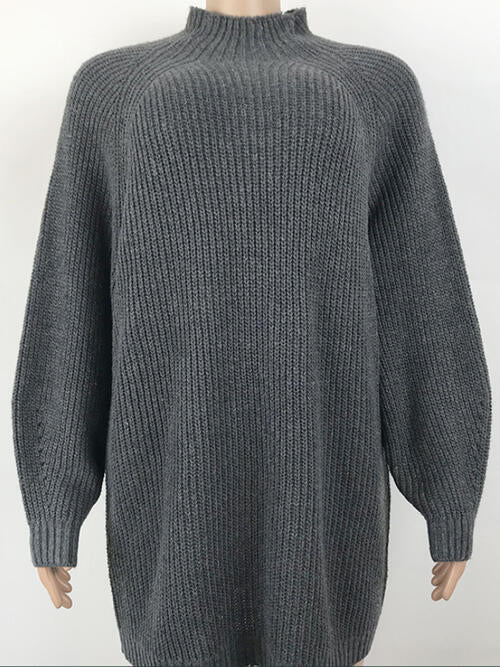 Mock Neck Dropped Shoulder Sweater Dress - Madikfashions.com