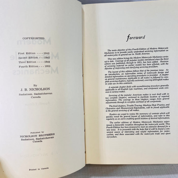 Modern Motorcycle Mechanics by J.B. Nicholson Fourth Edition 1953 Nicholson Brothers