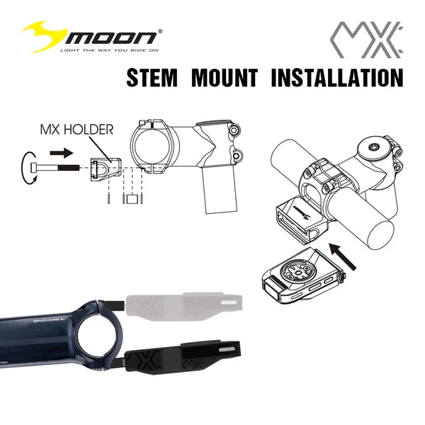 Moon MX: Cycle Computer Mount / Integrated 400 Lumens Front White Light