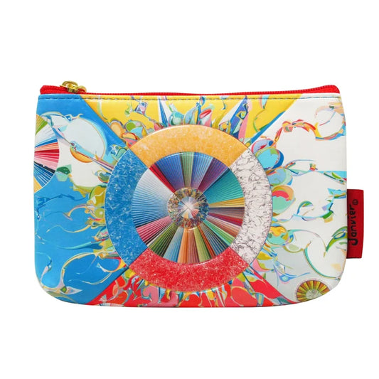 Colorful pouch with abstract design on a white background