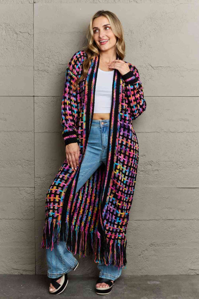 Multicolored Open Front Fringe Hem Cardigan - Madikfashions.com