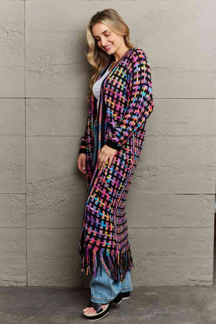 Multicolored Open Front Fringe Hem Cardigan - Madikfashions.com
