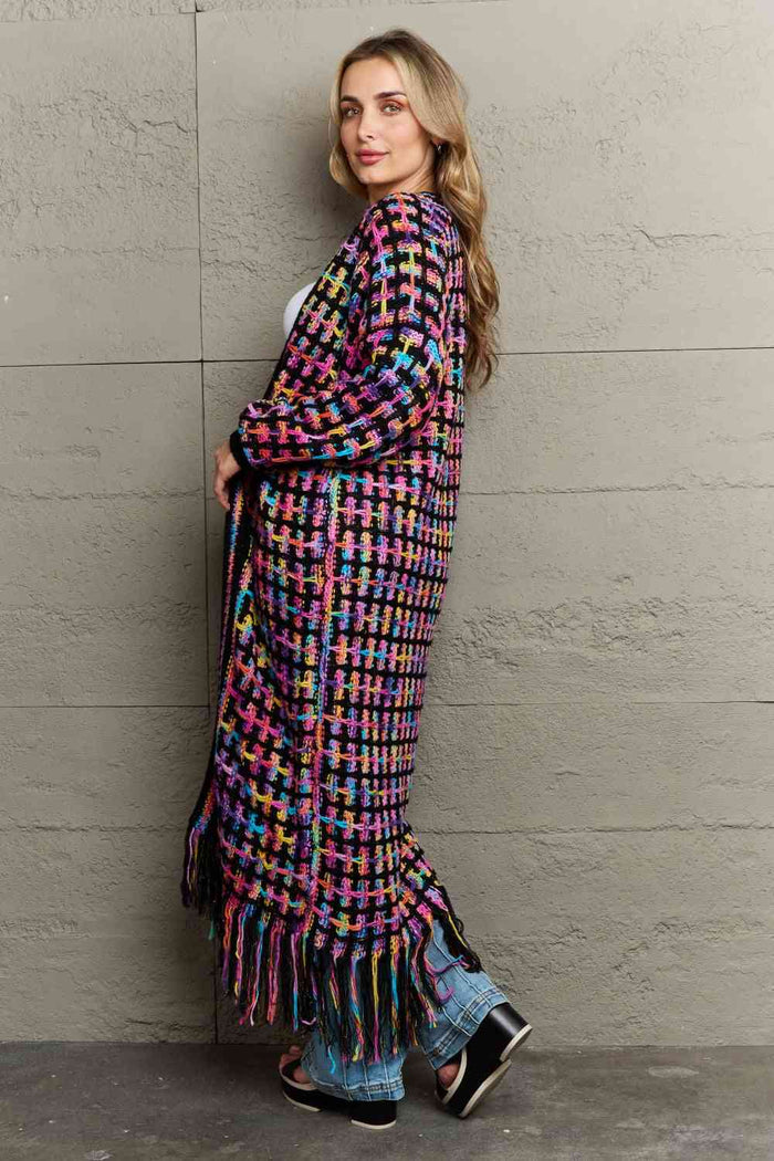 Multicolored Open Front Fringe Hem Cardigan - Madikfashions.com